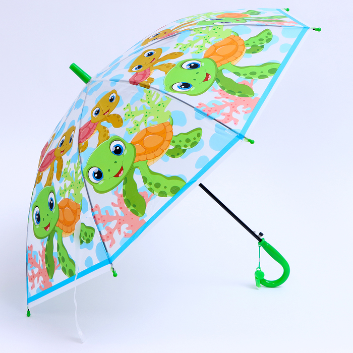 Детский зонт п/авт со свистком «Морские черепашки» d = 84 см, 8 спиц, 65 × 7 × 6 см - фото 1906537732