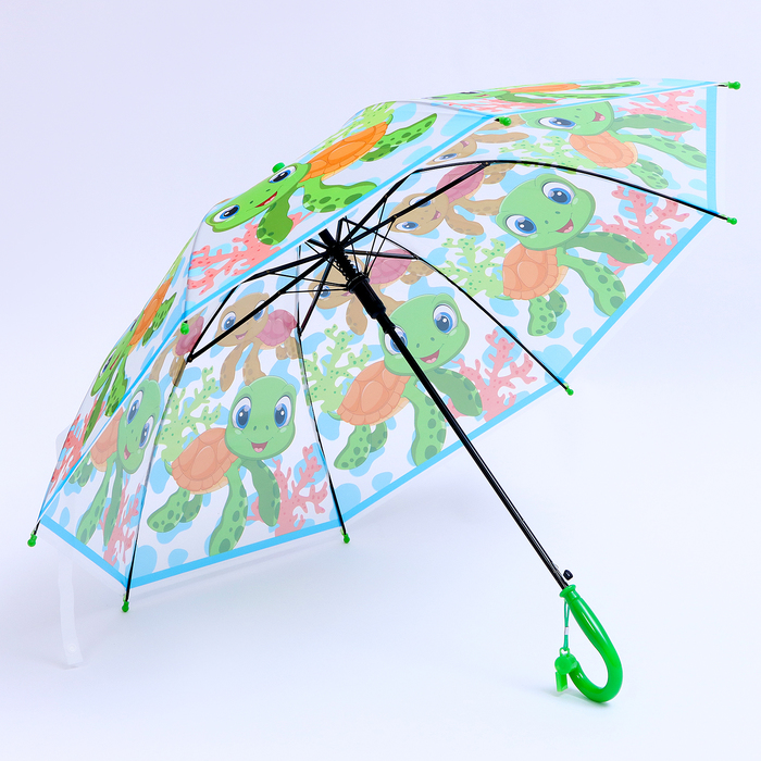 Детский зонт п/авт со свистком «Морские черепашки» d = 84 см, 8 спиц, 65 × 7 × 6 см - фото 1906537733