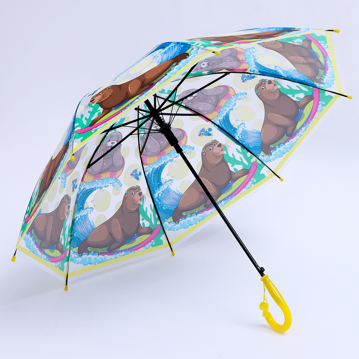 Детский зонт п/авт со свистком «Тюлень на отдыхе» d = 84 см, 8 спиц, 65 × 7 × 6 см - фото 1906537754