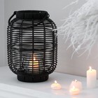 Подсвечник металл, PVC "Фонарик. Плетёнка" чёрный 30х22х22 см - фото 23524490