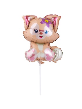 Воздушный шар фольгированный 13" «Лисёнок с цветком», фигура, для палочки (комплект 5 шт)