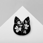 Брошь "Кошечка" цветочный узор, цвет чёрно-белый в серебре - фото 11837806