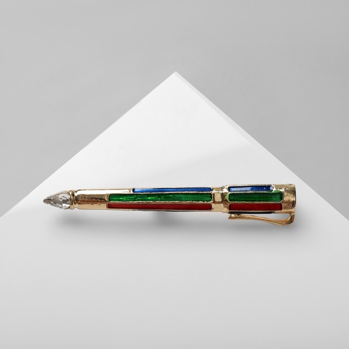 Брошь «Ручка» перо, цветная в золоте - фото 1890353937