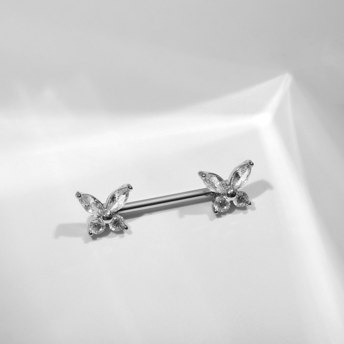 Пирсинг для груди «Бабочки», цвет белый в серебре - Фото 1