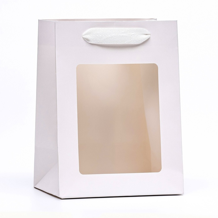 Пакет подарочный, с окном,  20 х 15 х 10 см, белый