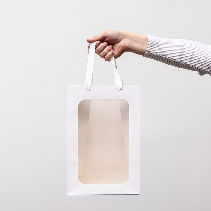 Пакет подарочный, с окном, 30×20×16 см, белый - Фото 1