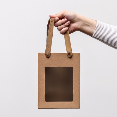 Пакет подарочный, с окном, 20×15×10 см, крафт