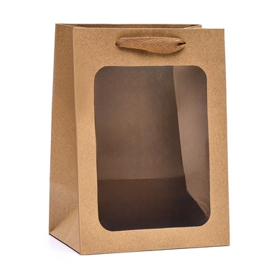 Пакет подарочный, с окном, 25×18×13 см, крафт