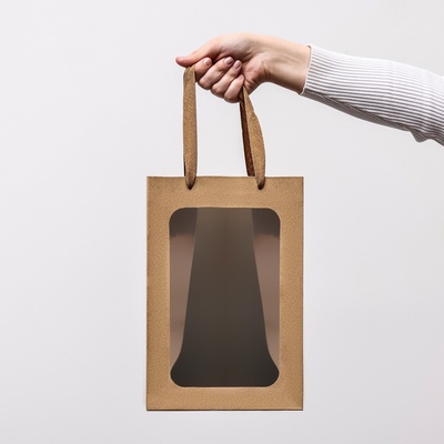 Пакет подарочный, с окном, 30×20×16 см, крафт