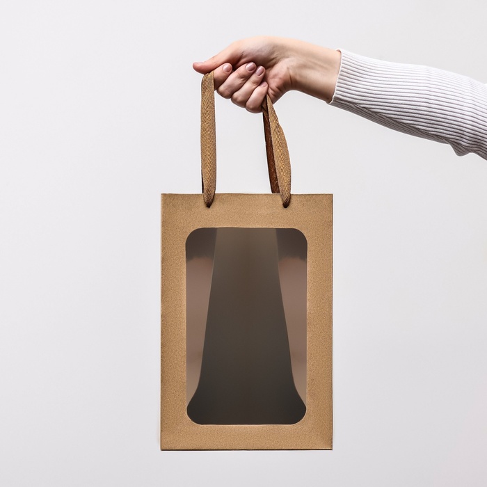 Пакет подарочный, с окном, 30×20×16 см, крафт - Фото 1