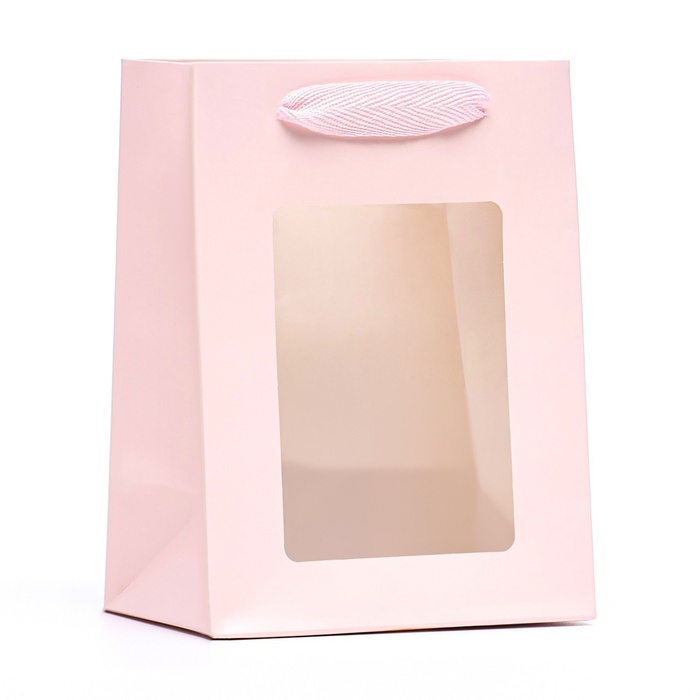 Пакет подарочный, с окном, 20×15×10 см, розовый