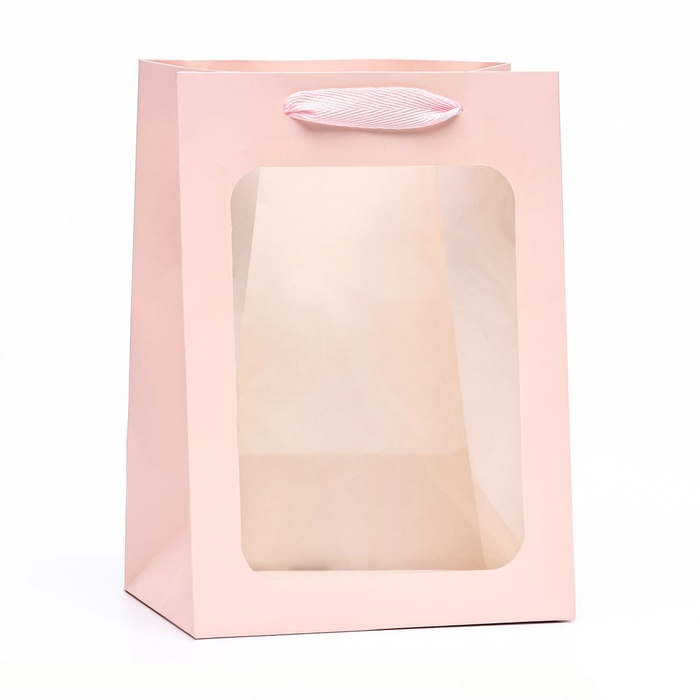 Пакет подарочный, с окном, 25×18×13 см, розовый