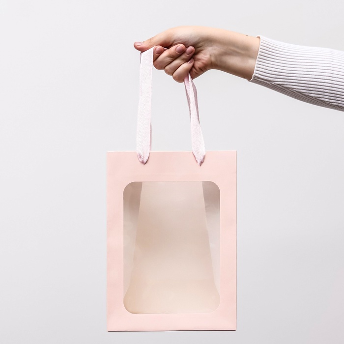 Пакет подарочный, с окном, 25×18×13 см, розовый - Фото 1