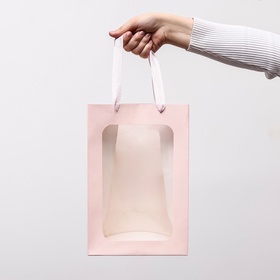 Пакет подарочный, с окном,  30 х 20 х 16 см, розовый