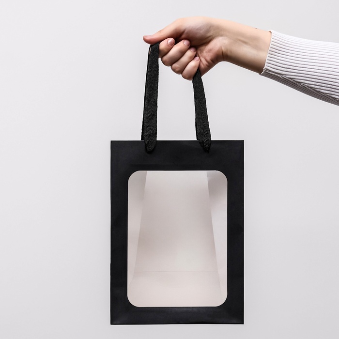 Пакет подарочный, с окном, 25×18×13 см, чёрный - Фото 1