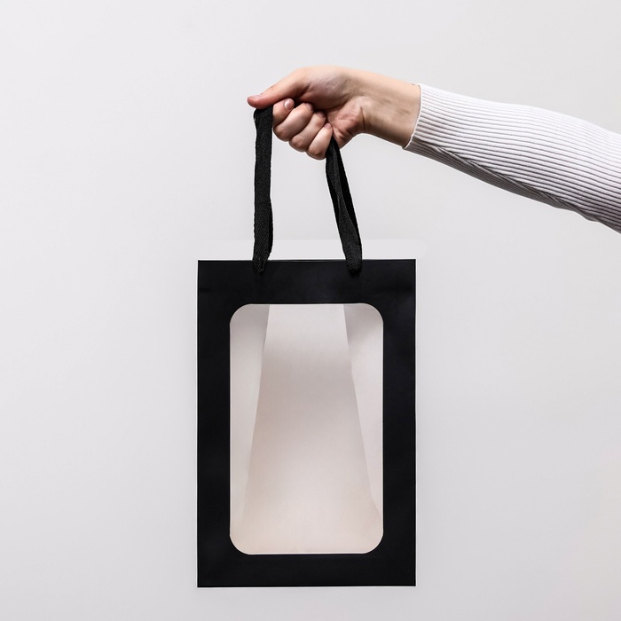 Пакет подарочный, с окном, 30×20×16 см, черный - Фото 1