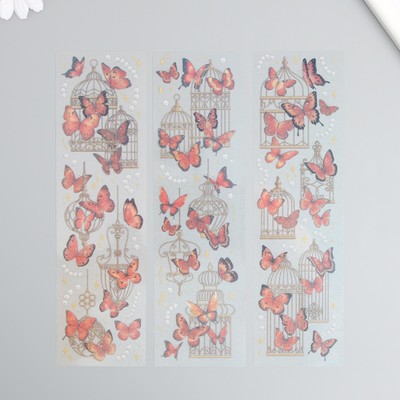 Наклейки для творчества "Бабочки красные на клетках" набор 3 листа 6х21 см
