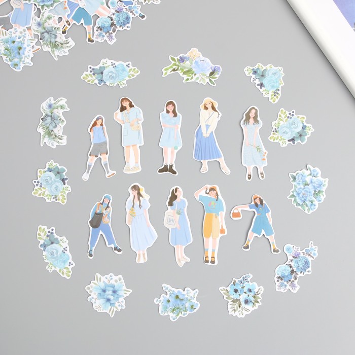 Наклейки для творчества "Девушки и цветы. Голубое настроение" 4х8 см н-р 40 шт 0,5х12х8 см - Фото 1