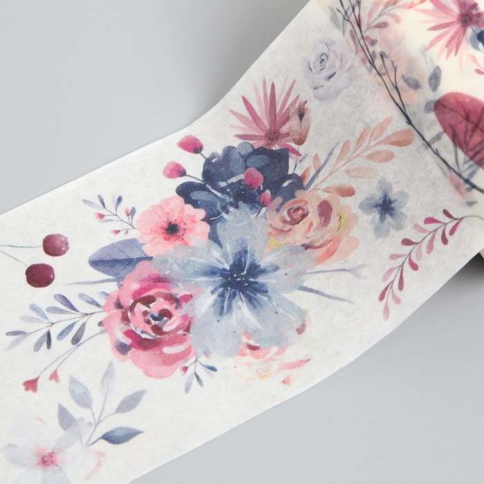 Клейкая лента бумага "Серо-розовые цветы" ширина 5,4 см намотка 3 м 5,4х3,8х3,8 см