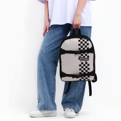 Рюкзак школьный текстильный с креплением для скейта Skate more, 38×29×11 см, чёрный, отдел на молнии