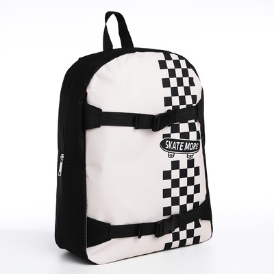 Рюкзак школьный текстильный с креплением для скейта Skate more, 38×29×11 см, чёрный, отдел на молнии