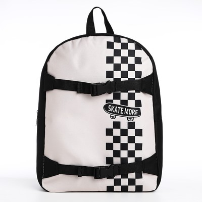 Рюкзак школьный текстильный с креплением для скейта Skate more, 38×29×11 см, чёрный, отдел на молнии