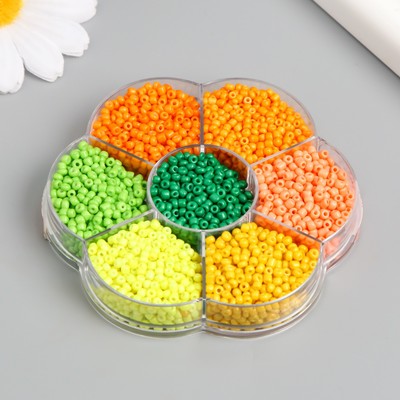 Бисер стекло 12/0 в цветке «Цвета лета» цветной 7 цветов × 8 г 8.2×8.2×2 см