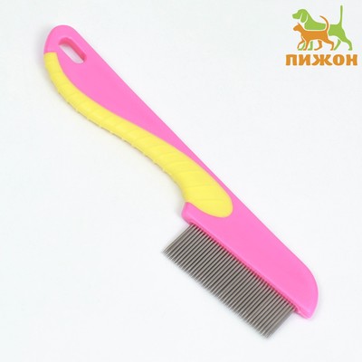 Расческа для шерсти 15.6×3.6 см, короткие зубья 1.7 см, розово-жёлтая