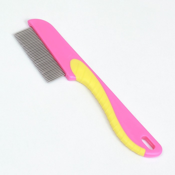 Расческа для шерсти 15,6 х 3,6 см, короткие зубья 1,7 см, розово-желтая