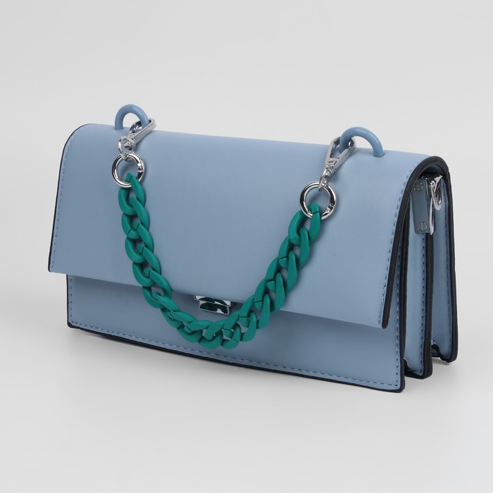 Цепочка для сумки, с карабинами, пластиковая, 23 × 17 мм, 30 см, цвет зелёный/серебряный