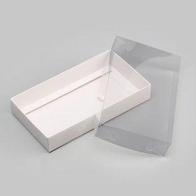 Кондитерская упаковка, коробка белая с PVC крышкой, 18×10×3 см 9912405