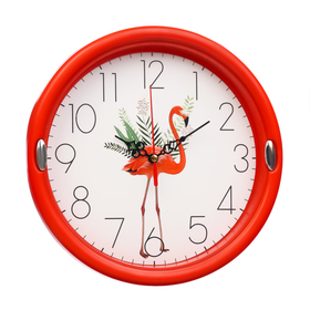 Часы настенные, серия: Интерьер, "Фламинго", плавный ход, d-23 см, красные