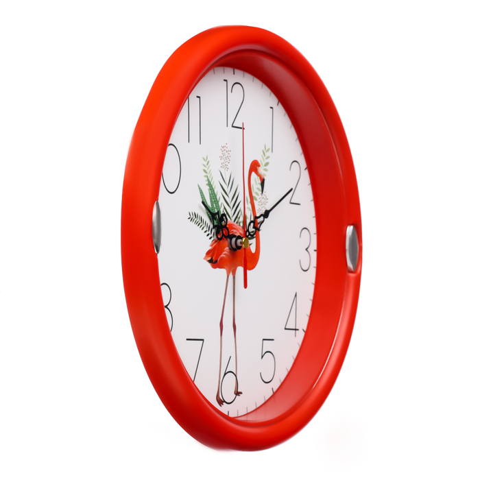 Часы настенные, серия: Интерьер, "Фламинго", плавный ход, d-23 см, красные