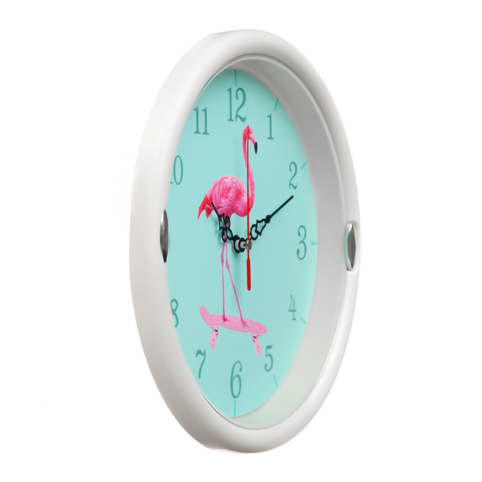 Часы настенные, серия: Интерьер, "Фламинго", плавный ход, d-23 см, белые