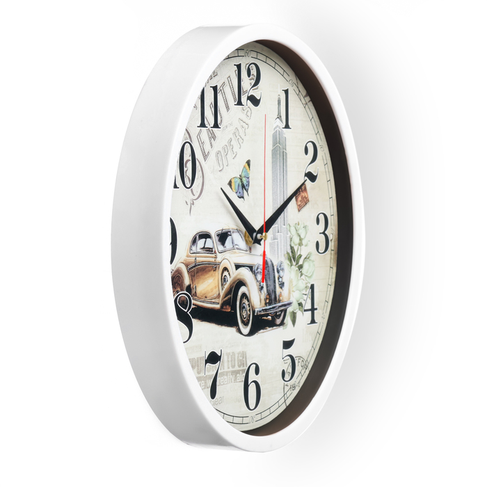Часы настенные, серия: Интерьер, "Машина", плавный ход, d-30 см, белые