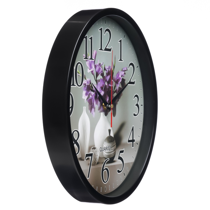 Часы настенные, серия: Интерьер, "Цветы", плавный ход, d-30 см, черные