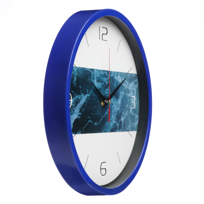 Часы настенные, серия: Интерьер, "Линия", плавный ход, d-30 см, синие