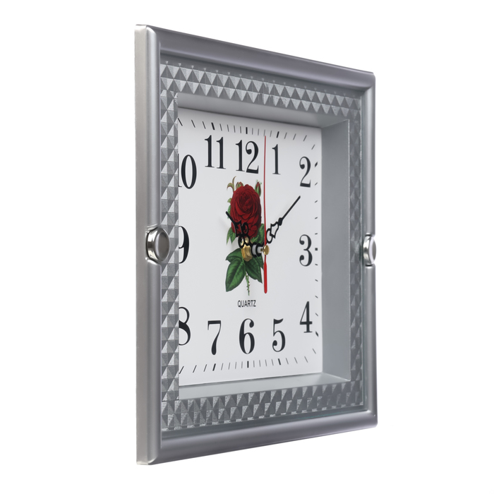Часы настенные, серия: Интерьер, "Роза", плавный ход, 22.5 х 27.5 см, серебро