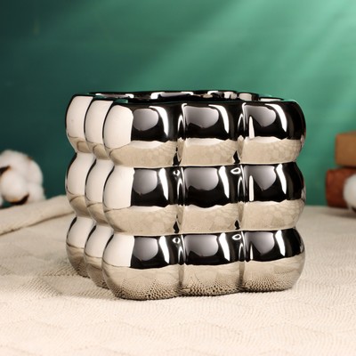 Декоративное кашпо для цветов «Люмьер», 13×13 см, керамическое, серебристое