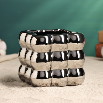 Декоративное кашпо для цветов «Люмьер», 10×10 см, керамическое, серебристое