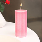 Свеча-цилиндр с гранями, 5х10 см, розовая, 6 ч - фото 11870455