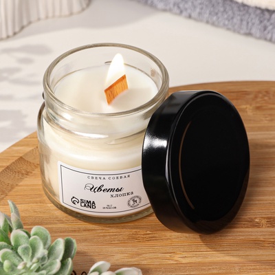 Ароматическая свеча в банке, 75 г, из соевого воска, цветы хлопка