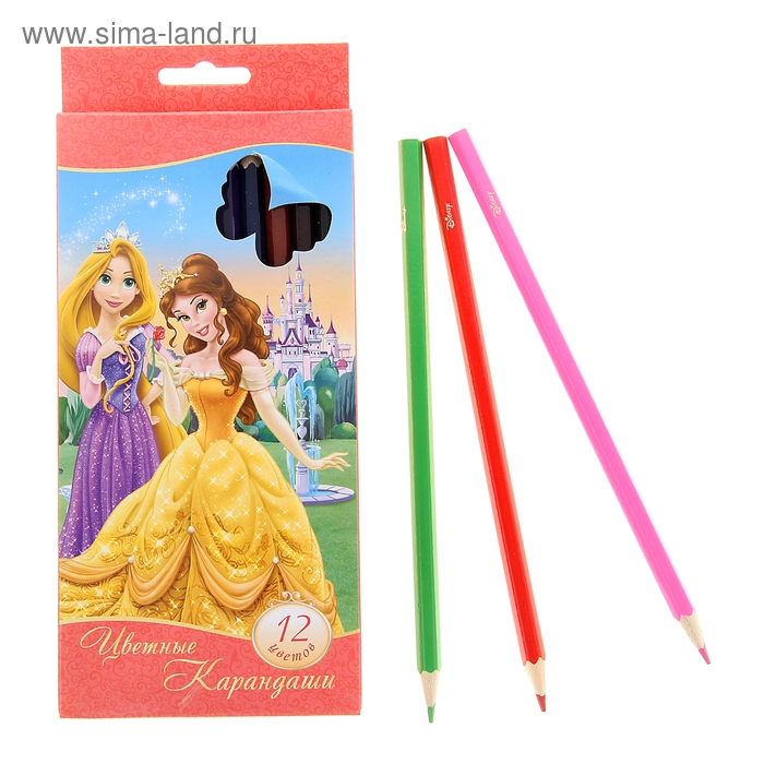 Карандаши 12 цветов Disney "Принцессы" - Фото 1
