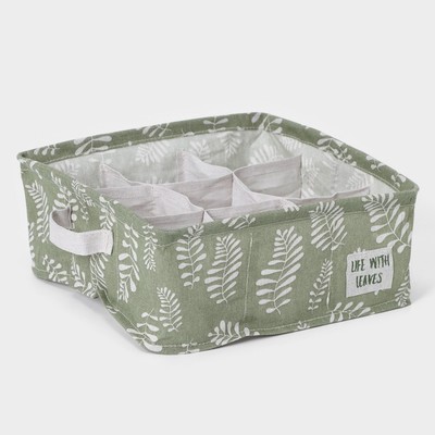 Органайзер для хранения белья Доляна Leaves, 9 ячеек, 28×28×11 см, зелёный