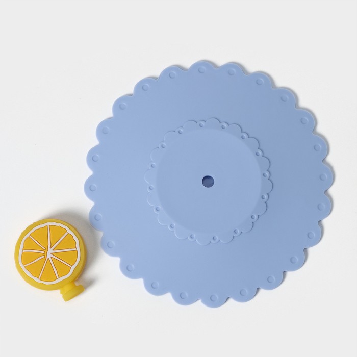 Крышка-непроливайка силиконовая Доляна «Лимон», d=11 см, цвет голубой - фото 1884455140