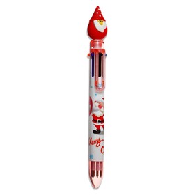 Ручка шариковая автоматическая, 6-ти цветная, Новый год  Дед Мороз