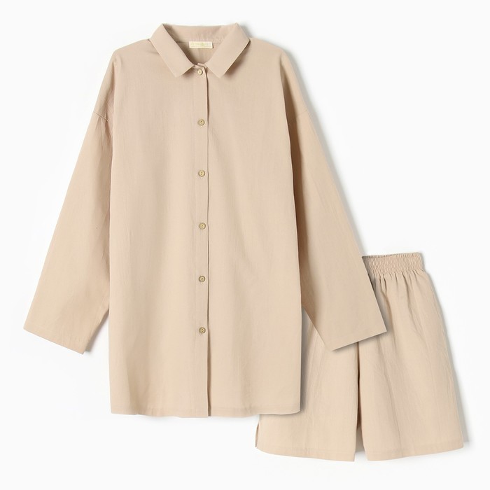 Пижама женская (рубашка, шорты) KAFTAN, размер 52-54, бежевая