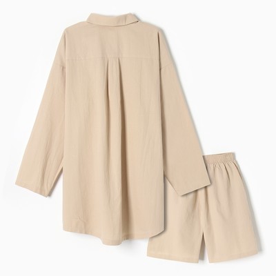 Пижама женская (рубашка, шорты) KAFTAN, размер 52-54, бежевая