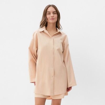 Пижама женская (рубашка, шорты) KAFTAN, размер 52-54, бежевая
