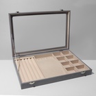 Шкатулка для украшений 5 рядов, 6 крючков, 8 ячеек, флок, 35×24.5×5, серо-беж - Фото 2